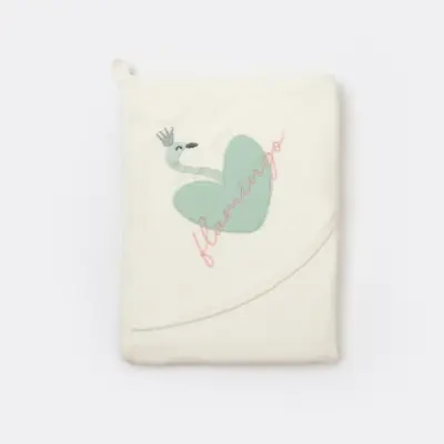 Bibaby Unisex Organik Havlu Örme Lovely Flamingo Ekru - Yeşil