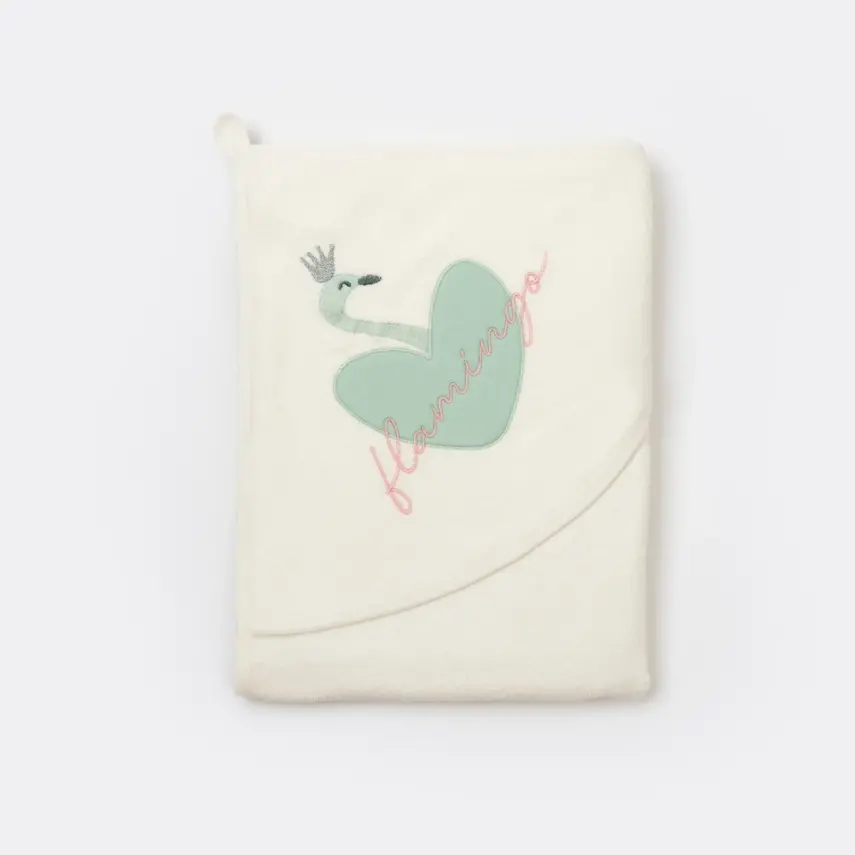 Bibaby Unisex Organik Havlu Örme Lovely Flamingo Ekru - Yeşil - 1
