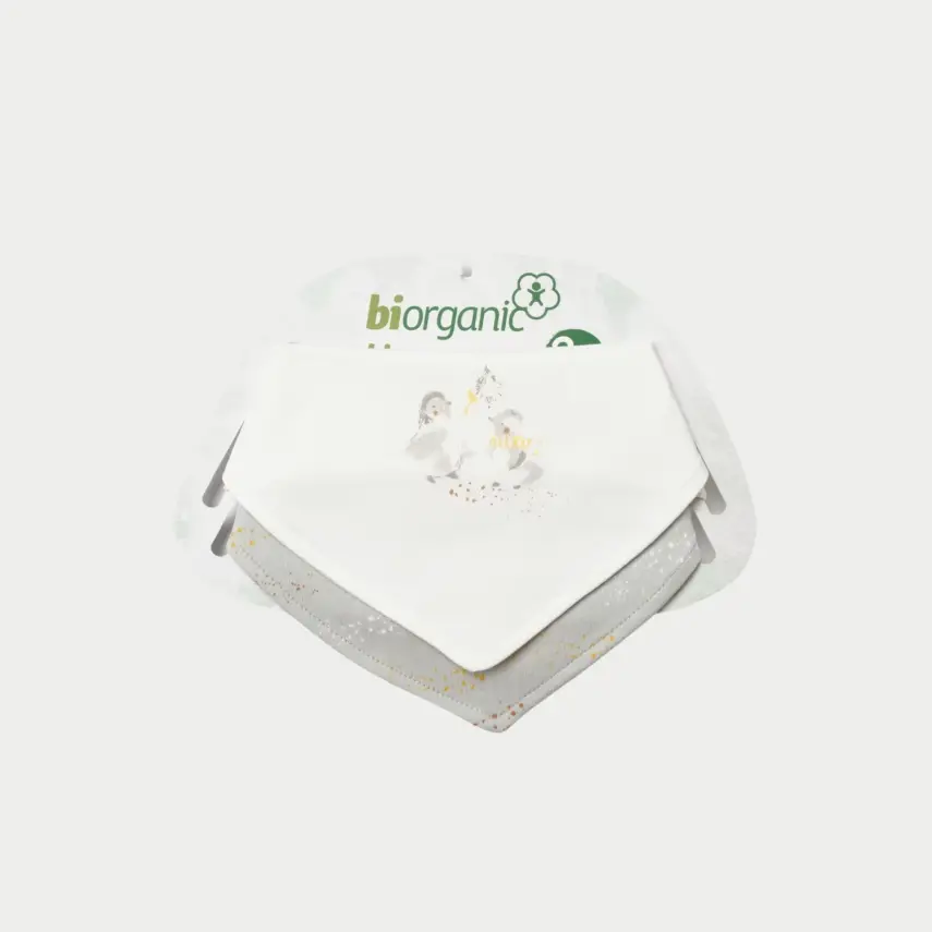 Bibaby Unisex Organik Önlük 2li Penguin Club Ekru - Gri - 4