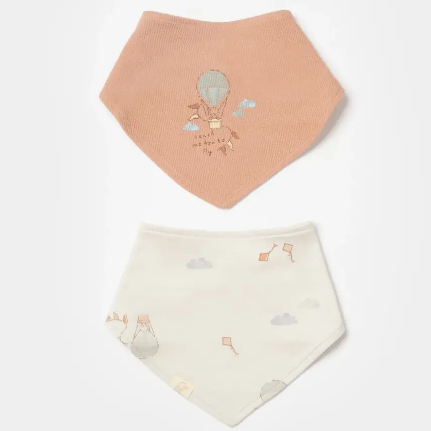 Bibaby Unisex Organik Önlük 2li Teach Me Kırmızı - Kahverengi - Mint - 1