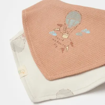 Bibaby Unisex Organik Önlük 2li Teach Me Kırmızı - Kahverengi - Mint - 3