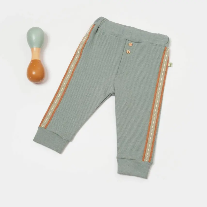 Bibaby Unisex Organik Pantolon Patiksiz Cool Lines Bunny Bej - Hardal - 3