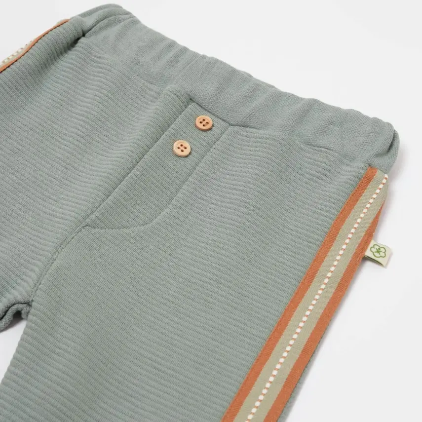 Bibaby Unisex Organik Pantolon Patiksiz Cool Lines Bunny Bej - Hardal - 4