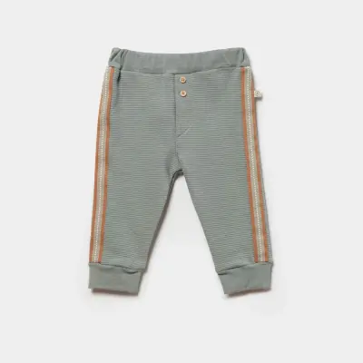 Bibaby Unisex Organik Pantolon Patiksiz Cool Lines Bunny Bej - Hardal