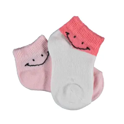 Bibaby Unisex Organik Patik Çorap 2li Smile Ekru - Pembe