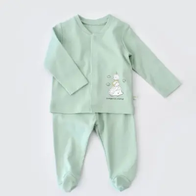 Bibaby Unisex Organik Pijama Takımı Happy Always Yeşil - 3
