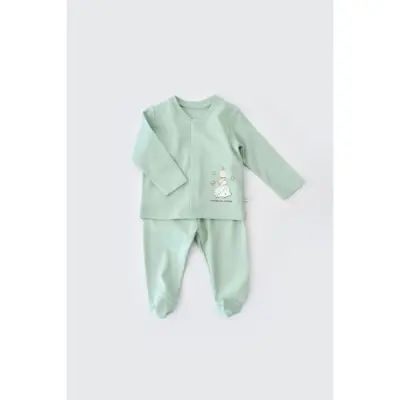 Bibaby Unisex Organik Pijama Takımı Happy Always Yeşil