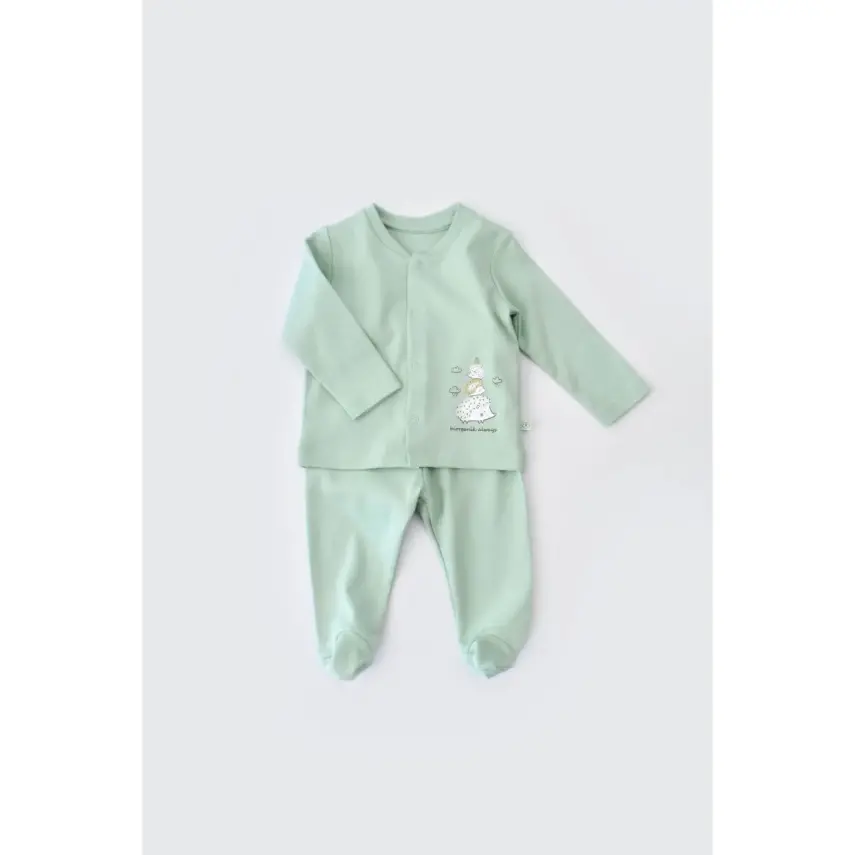 Bibaby Unisex Organik Pijama Takımı Happy Always Yeşil - 1
