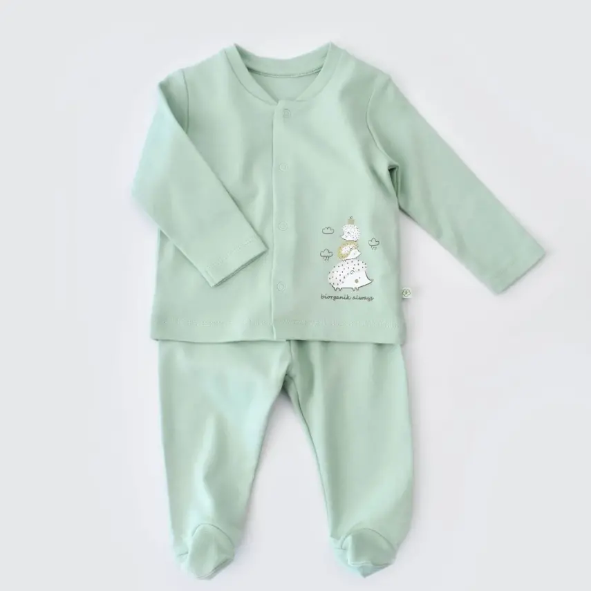 Bibaby Unisex Organik Pijama Takımı Happy Always Yeşil - 21