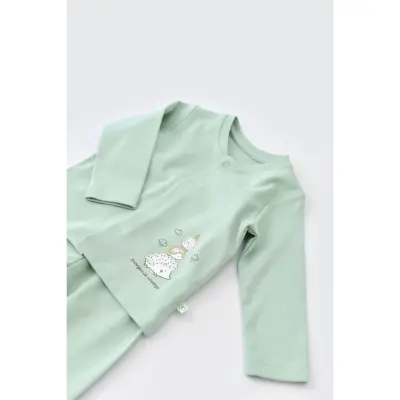 Bibaby Unisex Organik Pijama Takımı Happy Always Yeşil - 17