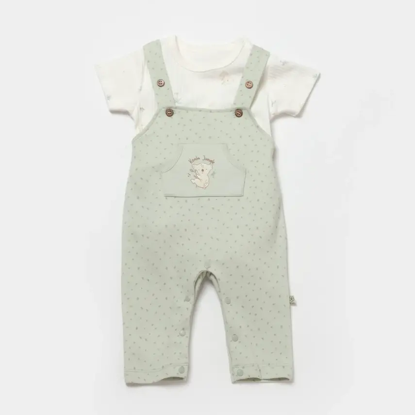 Bibaby Unisex Organik Salopet Koala Jungle Mint - 1