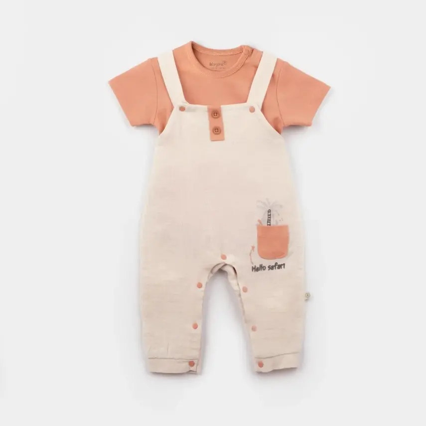 Bibaby Unisex Organik Salopet Tulum Always Safari Ekru - Kiremit - 1