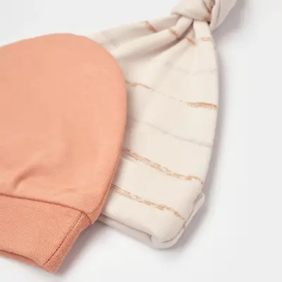 Bibaby Unisex Organik Şapka 2li Hello Safari Ekru - Kiremit - 2