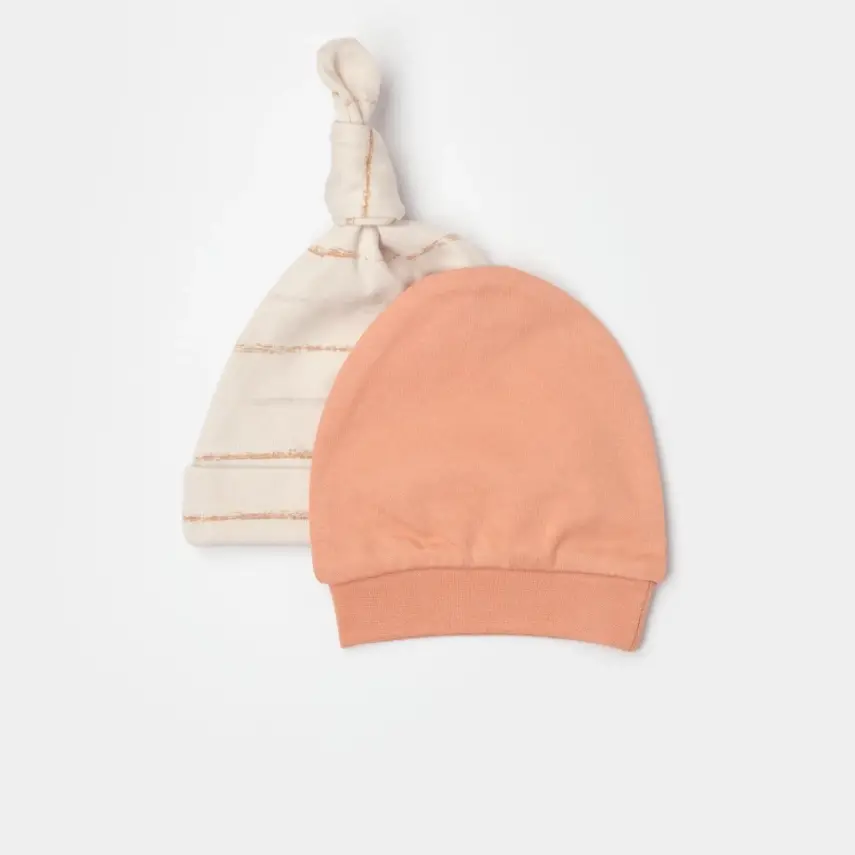 Bibaby Unisex Organik Şapka 2li Hello Safari Ekru - Kiremit - 1