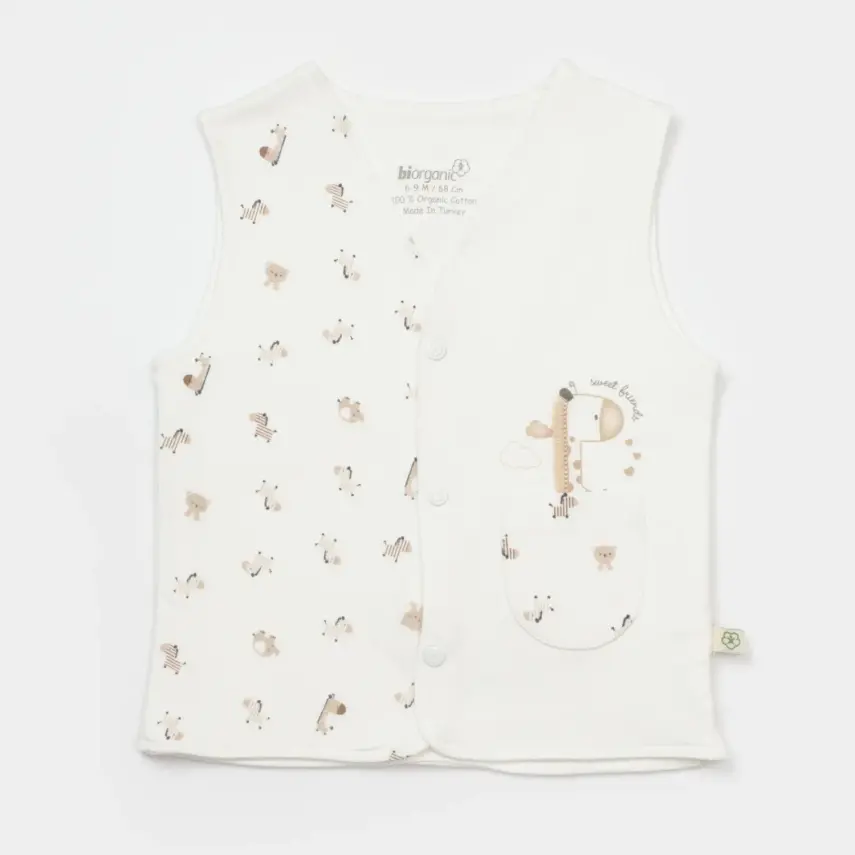 Bibaby Unisex Organik Yelek Sweet Friends Ekru - 2