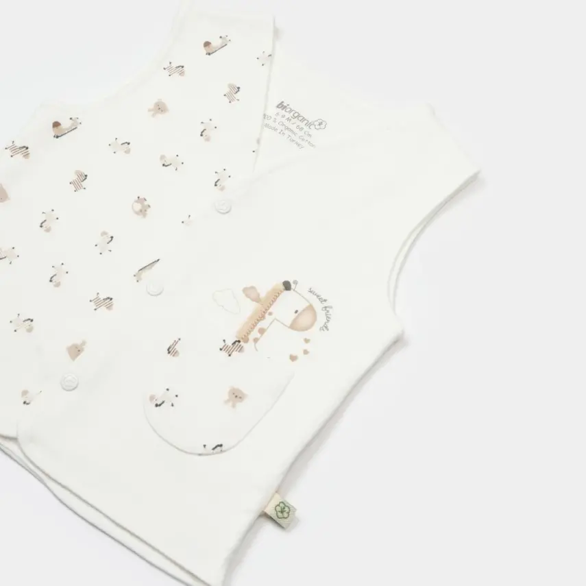 Bibaby Unisex Organik Yelek Sweet Friends Ekru - 3