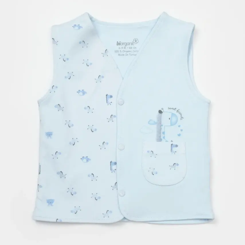 Bibaby Unisex Organik Yelek Sweet Friends Mavi - 6