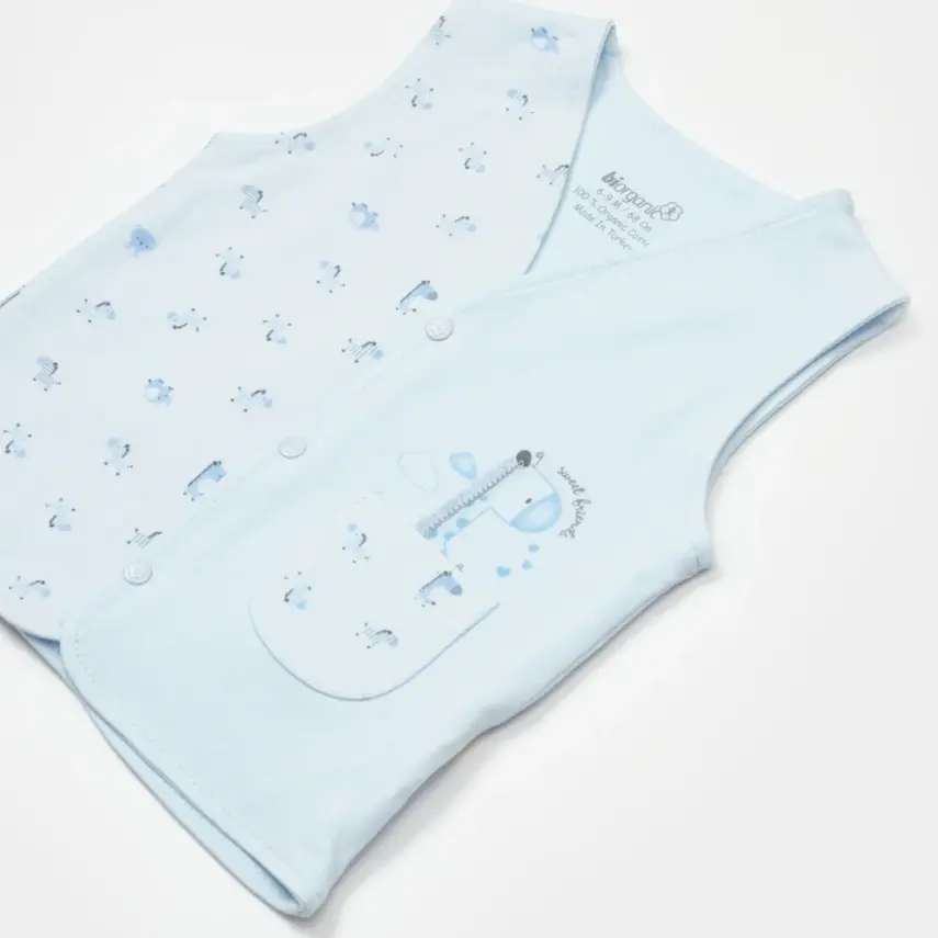 Bibaby Unisex Organik Yelek Sweet Friends Mavi - 11