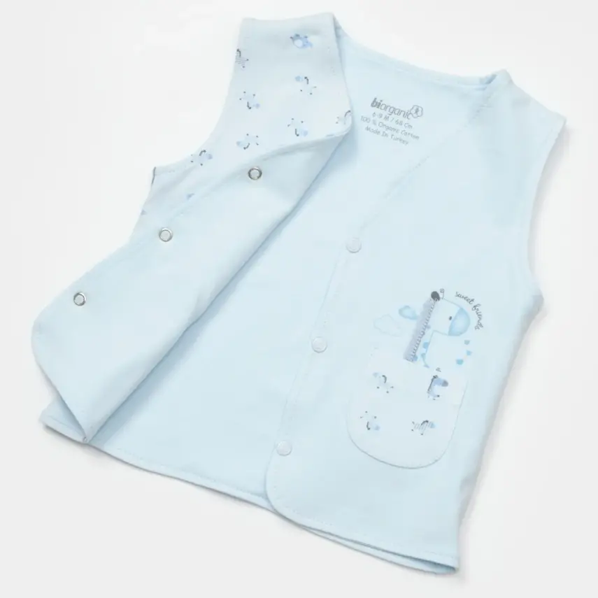 Bibaby Unisex Organik Yelek Sweet Friends Mavi - 14