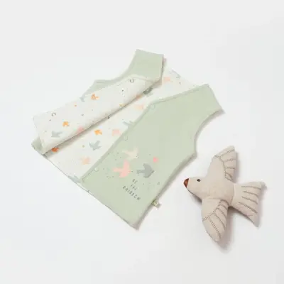 Bibaby Unisex Organik Yelek Tiny Birds Ekru - Yeşil - 3