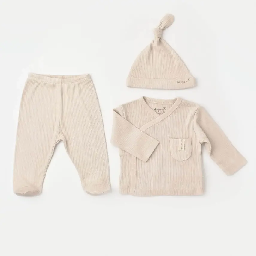 Bibaby Unisex Organik Zıbın Takımı 3lü Soft Modal Bej - 1