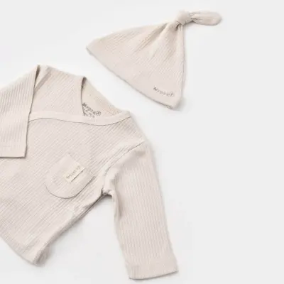 Bibaby Unisex Organik Zıbın Takımı 3lü Soft Modal Bej - 4