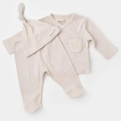 Bibaby Unisex Organik Zıbın Takımı 3lü Soft Modal Bej - 2