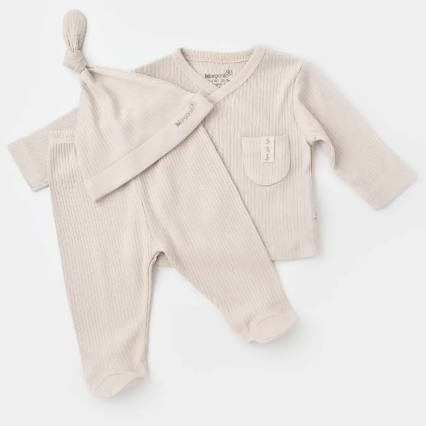 Bibaby Unisex Organik Zıbın Takımı 3lü Soft Modal Bej - 2