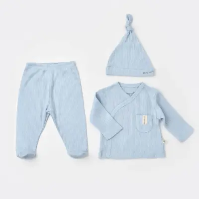 Bibaby Unisex Organik Zıbın Takımı 3lü Soft Modal Mavi