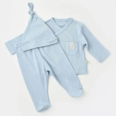 Bibaby Unisex Organik Zıbın Takımı 3lü Soft Modal Mavi - 2