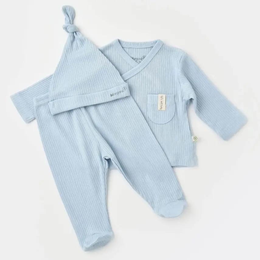 Bibaby Unisex Organik Zıbın Takımı 3lü Soft Modal Mavi - 2