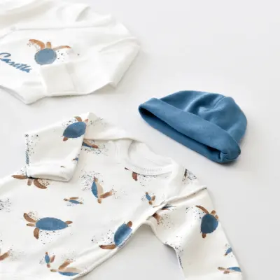 Bibaby Unisex Organik Zıbın Takımı Caretta In Live Prematüre Ekru - İndigo - 11