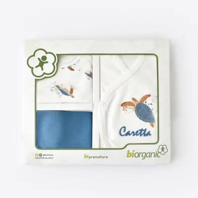 Bibaby Unisex Organik Zıbın Takımı Caretta In Live Prematüre Ekru - İndigo - 15