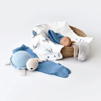 Bibaby Unisex Organik Zıbın Takımı Caretta In Live Prematüre Ekru - İndigo - 16