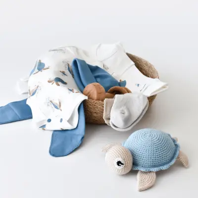 Bibaby Unisex Organik Zıbın Takımı Caretta In Live Prematüre Ekru - İndigo - 17