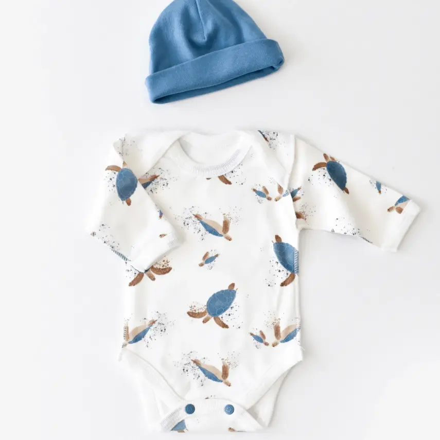 Bibaby Unisex Organik Zıbın Takımı Caretta In Live Prematüre Ekru - İndigo - 4