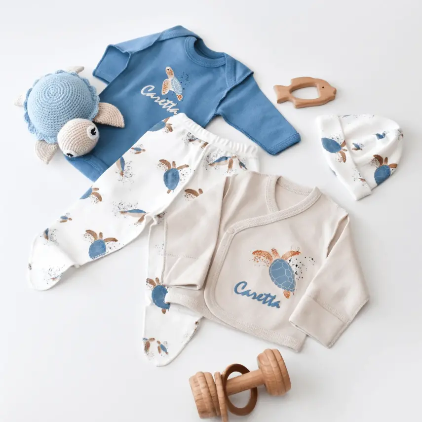 Bibaby Unisex Organik Zıbın Takımı Caretta In Live Prematüre Taş - İndigo - 2