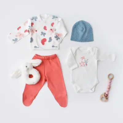 Bibaby Unisex Organik Zıbın Takımı Wild Flowers Prematüre Coral