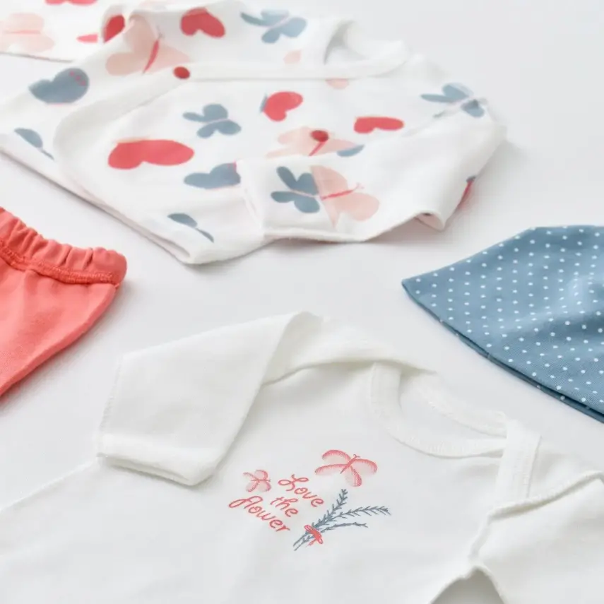 Bibaby Unisex Organik Zıbın Takımı Wild Flowers Prematüre Coral - 9