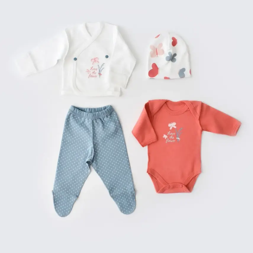 Bibaby Unisex Organik Zıbın Takımı Wild Flowers Prematüre Spring Blue - 1