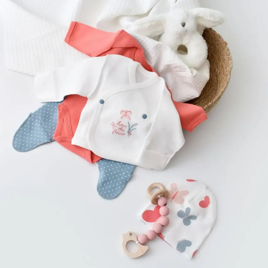 Bibaby Unisex Organik Zıbın Takımı Wild Flowers Prematüre Spring Blue - 13