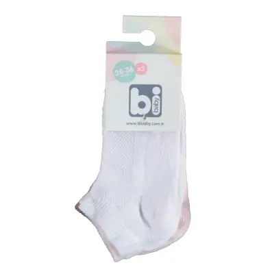 Bibaby Unisex Patik Çorap 2li Pembe - Beyaz 