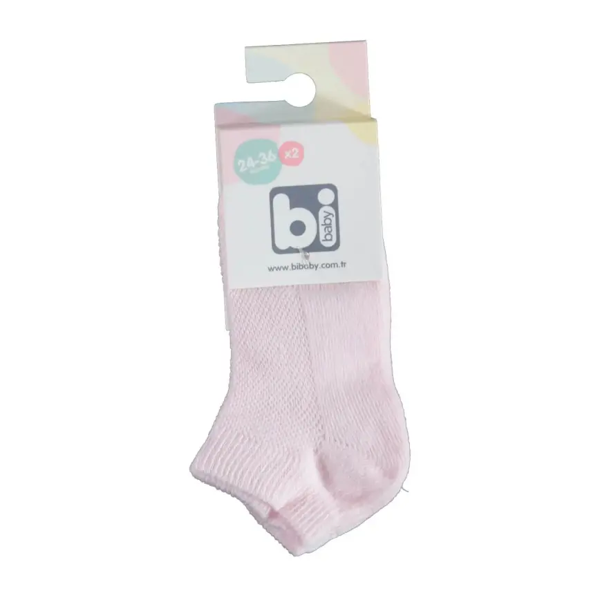 Bibaby Unisex Patik Çorap 2li Pembe - Ekru - 1