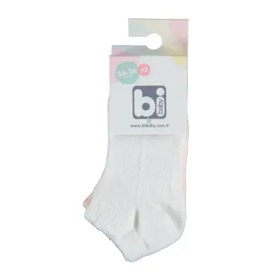 Bibaby Unisex Patik Çorap 2li Somon - Beyaz 