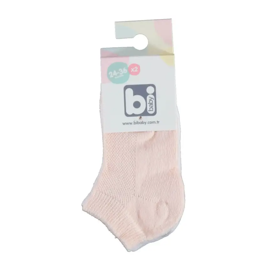 Bibaby Unisex Patik Çorap 2li Somon - Ekru - 1