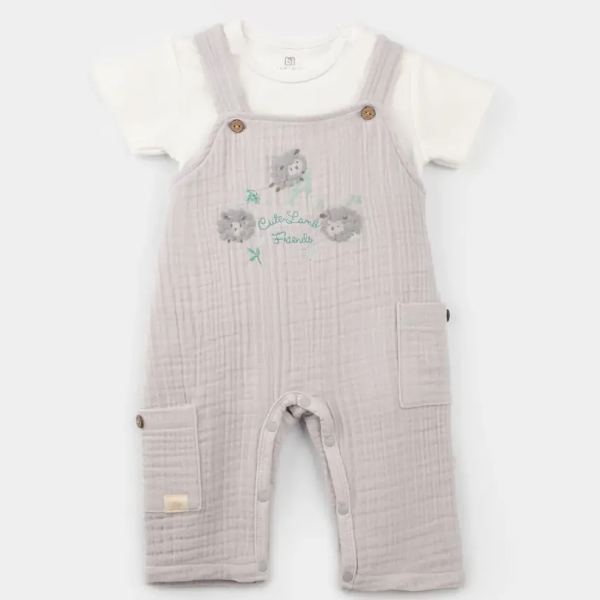 Bibaby Unisex Salopet Tulum Lamb Friends Gri - 1