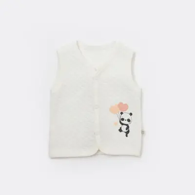 Bibaby Unisex Yelek Kapitone Hello Pandas Ekru