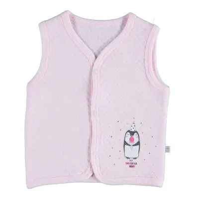 Bibaby Unisex Yelek Kapitone Şapkalı Penguen Pembe