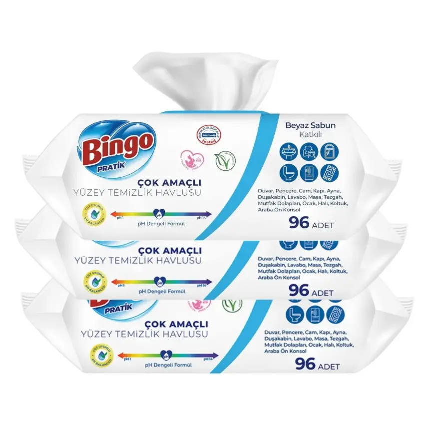 Bingo Yüzey Temizlik Havlusu Beyaz Sabun 96lı x3 - 2