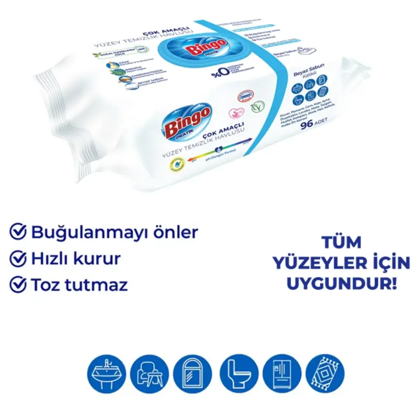 Bingo Yüzey Temizlik Havlusu Beyaz Sabun 96lı x3 - 4